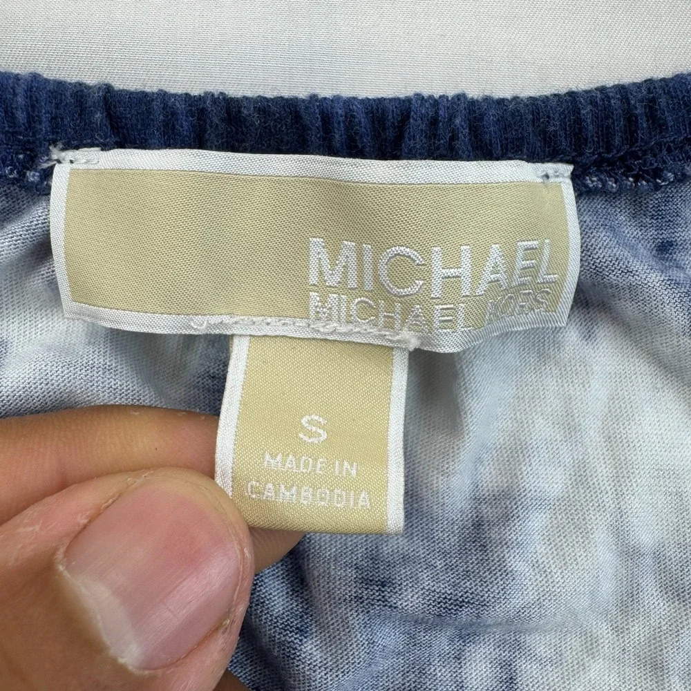 Michael Kors Blouse Top Womens Small Blue White Tie Dye Sleeveless V-Tie Neck